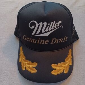 Vintage Miller Genuine Draft Black Mesh Trucker Cap With Gold Accents